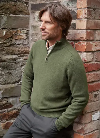 Lambswool Half Zip Sweater in Avocado